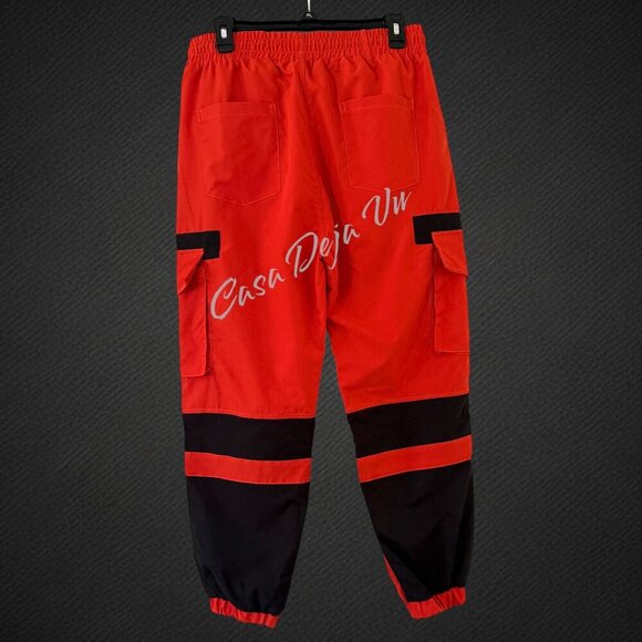 Tongtouy Slick Street Style Bright Orange Hip Hop Nylon Performance Pants Jogger - Picture 7 of 10